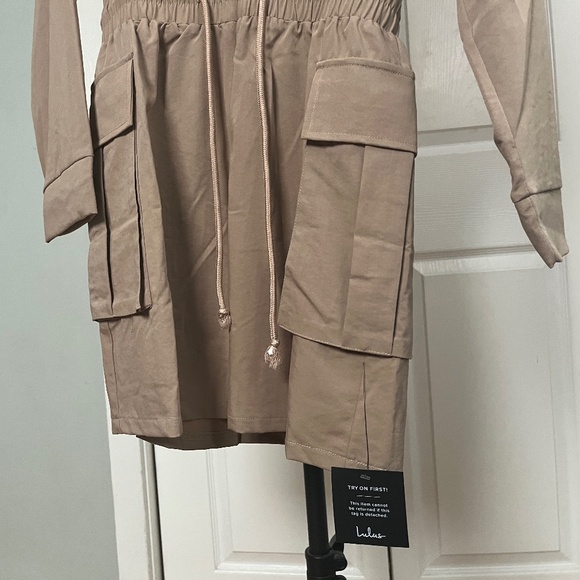 Lulus Versatile Energy Khaki Mock Neck Long Sleeve Utility Mini Dress Brown S - Picture 6 of 8